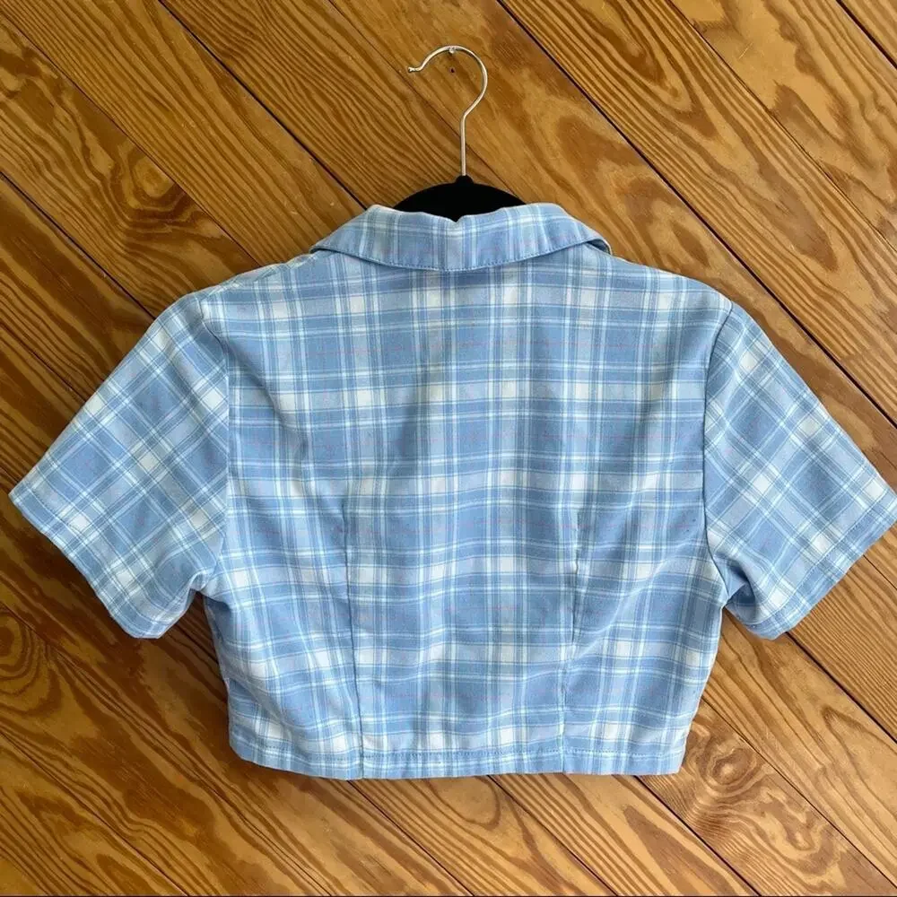 Brandy Melville Blue Plaid Crop Shirt